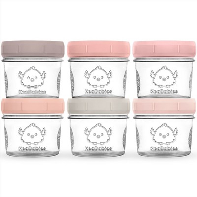 6pk Prep Baby Food Storage Containers, 4 oz Leak-Proof, BPA Free Glass Baby Food Jars for Feeding