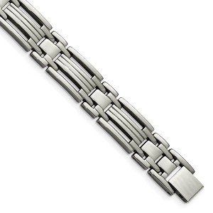 Black Bow Jewelry 12mm Multi-Finish Titanium Link Bracelet - 8.75 Inch - 1 of 4