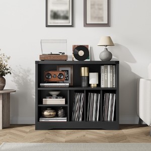 31.5" Record Player Stand, Vinyl Record Storage Cabinet, Wood Turntable Stand Holds 350+ Records, Record Player Table for Bedroom Living Room Office - 1 of 4