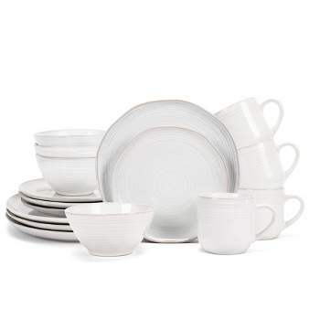Elanze Designs 16-Piece Reactive Glaze Ceramic Stoneware Dinnerware - Service for 4, Classic White