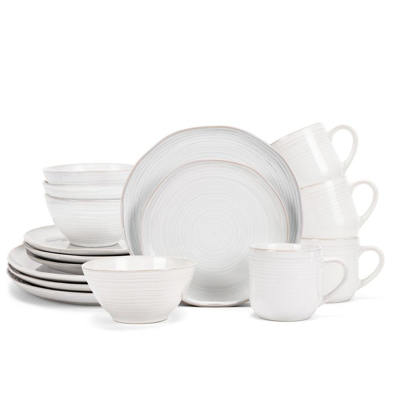 Elanze Designs 16-Piece Reactive Glaze Ceramic Stoneware Dinnerware - Service for 4, Classic White, 1 of 7