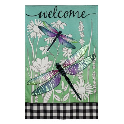 Evergreen Dragonflies and Wildflowers LInen House Flag 28 x 44 Inches Outdoor Decor for Homes and Gardens