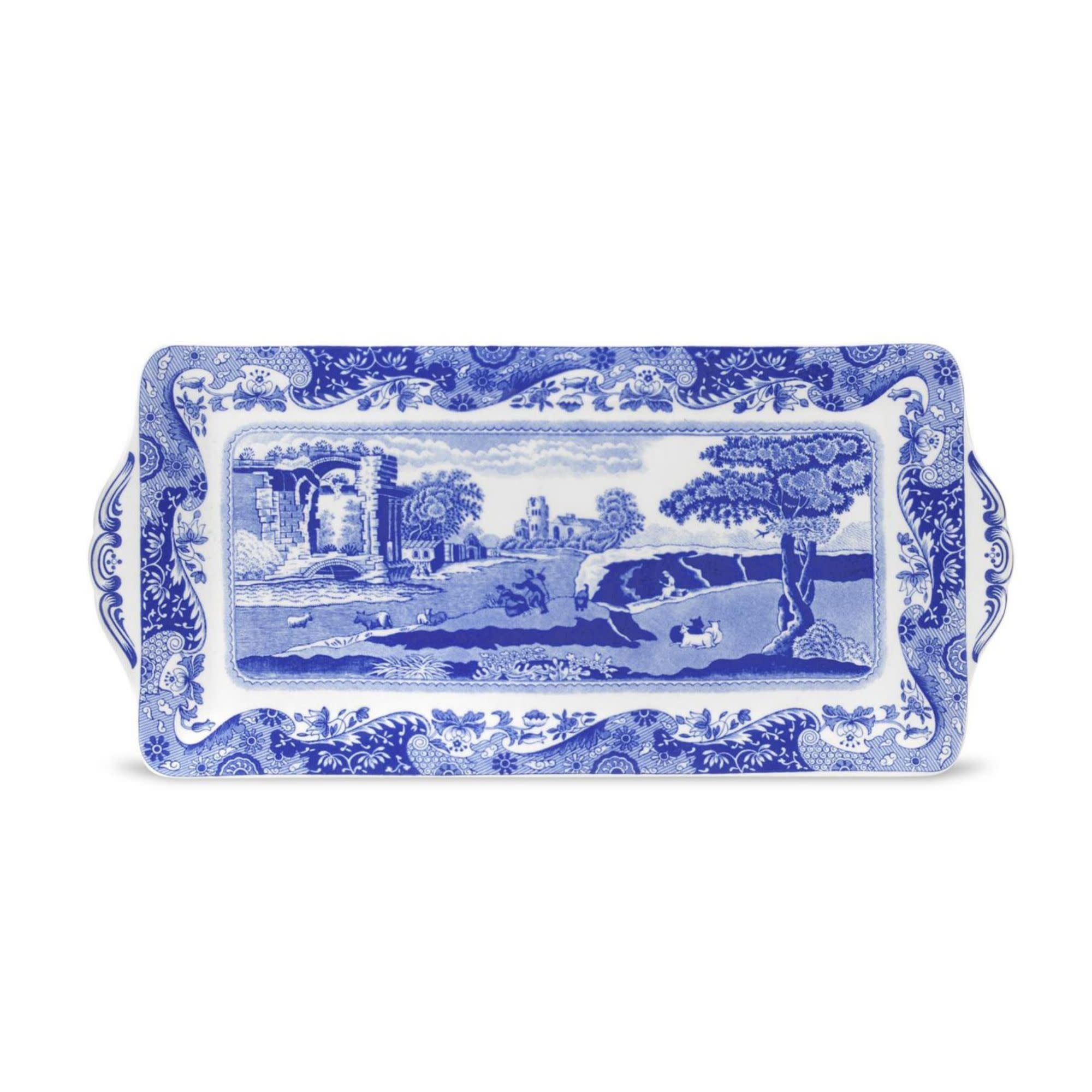 Spode Blue Italian 13" Porcelain Rectangular Sandwich Tray Platter with Handles