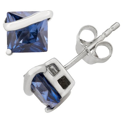Princess-Cut Sapphire Stud Earrings in Sterling Silver