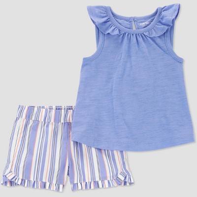 Image of Carter's Just One You® Baby Girls' Flutter Striped Top & Bottom Set - Blue 3M