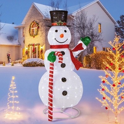 Costway 5 FT Pre-lit Christmas Snowman Pop-up Xmas Holiday Decoration with  180 LED Lights