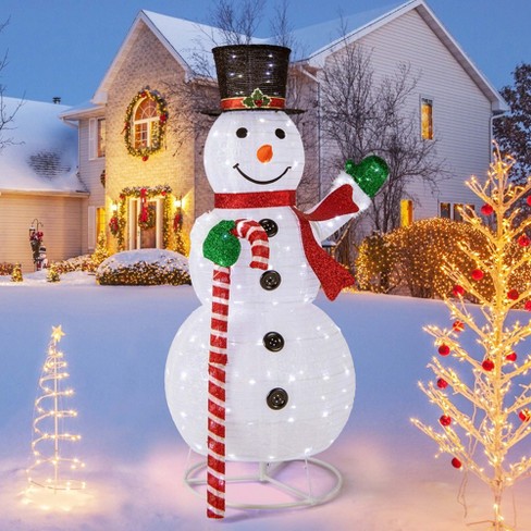 Costway 5 FT Pre-lit Christmas Snowman Pop-up Xmas Holiday Decoration with  180 LED Lights