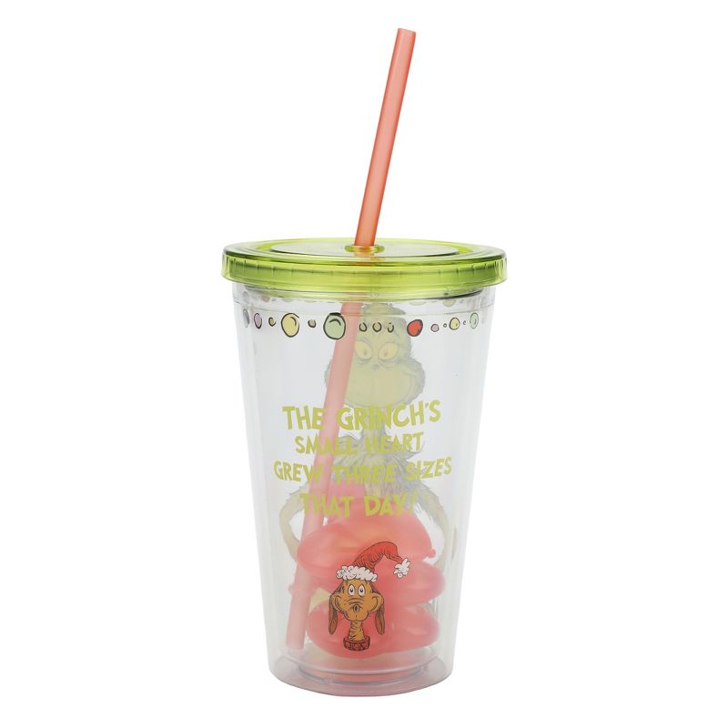 The Grinch "His Heart Grew Three Sizes" 16 Oz. Acrylic Cup with Straw and Reusable Ice Molds, 4 of 5