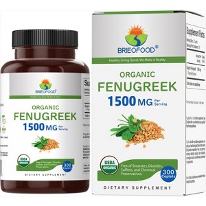 Brieofood Organic Fenugreek 1500mg, 150 Servings, Vegetarian, Gluten Free, 300 Vegetarian Tablets - 1 of 4