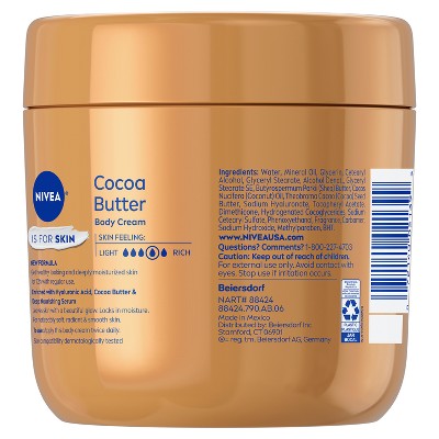 NIVEA Cocoa Butter Body Cream for Dry Skin - 16oz: Aluminum & Dye-Free Moisturizer with Vitamin E for Whole Body