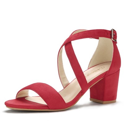 Allegra K Women's Open Toe Crisscross Buckle Ankle Strap Block Heel Sandals
