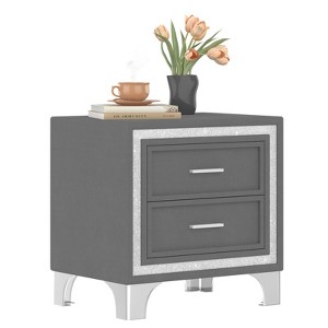FONTOI Mid Century Vintage Nightstand with Silver Glitter Strip Decor and Legs, Bedside Table with 2 Drawers for Bedroom, Gray, 15.9"*21.7"*21.8" - 1 of 4