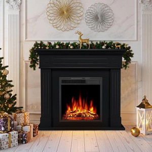 ZAFRO 43 Inch Electric Fireplace with Mantel Wooden Surround Firebox TV Stand,FreeStanding Electric Fireplace Heater Entertainment Center - 1 of 4