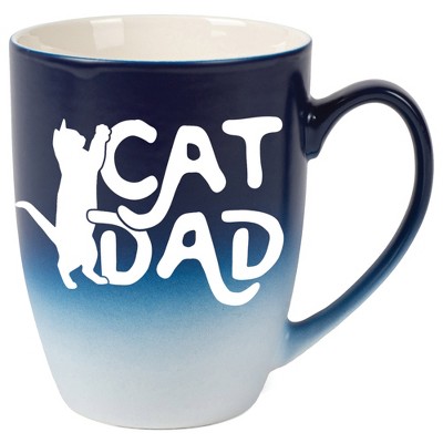 Elanze Designs Cat Dad Two Toned Ombre Matte Navy Blue and White 12 ounce Ceramic Stoneware Coffee Cup Mug