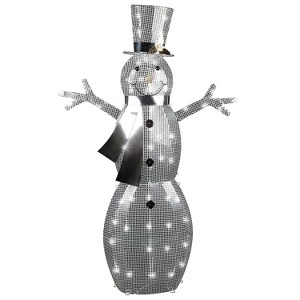 Gemmy 52" Disco Sparkle Silver Snowman Christmas Outdoor Inflatable Decoration - 1 of 1