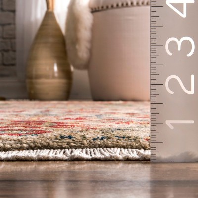 Olive Synthetic Oriental Fringe Runner Rug, 2' 6" x 6'