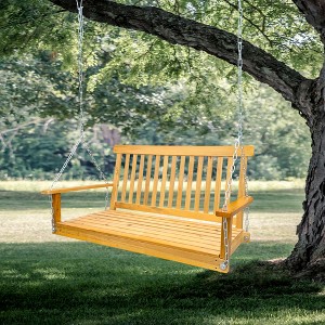 SKRAN Wooden Swing Chair, Front Porch Swing 2-Seater with Armrests, Bench Swing with Hanging Chains for Outdoor Patio Garden Yard or Sunroom - 1 of 4