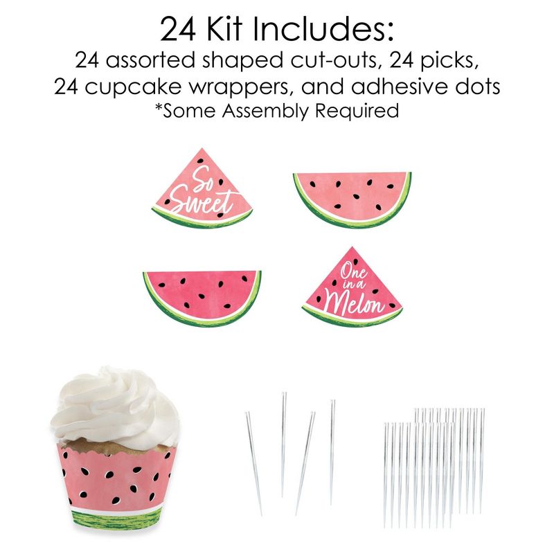 Big Dot of Happiness Sweet Watermelon - Cupcake Decoration - Fruit Party Cupcake Wrappers and Treat Picks Kit - Set of 24, 5 of 9