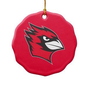 Wesleyan University Primary Logo Porcelain Scalloped Holiday Christmas Tree Ornament - 1 of 4