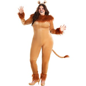 HalloweenCostumes.com Women's Plus Size Fierce Lion Costume | Safari Predator Animal Jumpsuit with Tail and Headband - 1 of 3