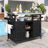 YOOCOZZ Outdoor 100% Fir Wood Rolling Kitchen Island & Grill Bar Cart with Stainless Steel Top and Ample Storage Space - Black - 2 of 4