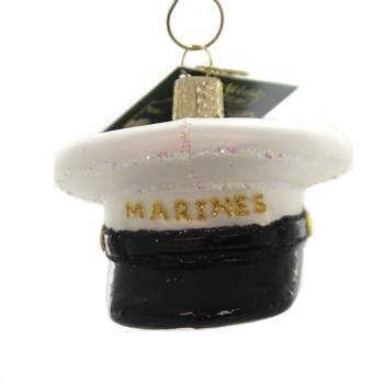 Old World Christmas Marines Hat  -  One Glass Ornament 2.25 Inches -  Semper Fidelis  -  32378  -  Glass  -  White
