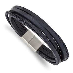 Black Bow Jewelry Stainless Steel & Genuine Leather Multi Strand Bracelet, 8 Inch - 1 of 4