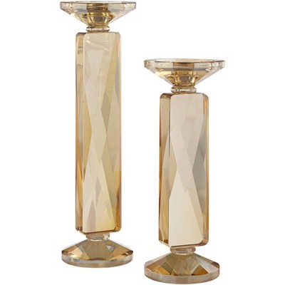 Dahlia Studios Wembley Amber Glass Pillar Candle Holders Set of 2