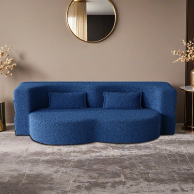 Modern Floor Sofa with 2 Pillows,Convertible Teddy Fabric Foam-Filled Sleeper Sofa Bed,15" Full Size Folding Mattress - Leovsnove