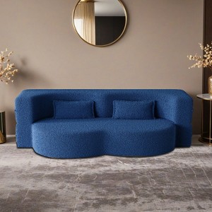 Modern Floor Sofa with 2 Pillows,Convertible Teddy Fabric Foam-Filled Sleeper Sofa Bed,15" Full Size Folding Mattress - Leovsnove - 1 of 4