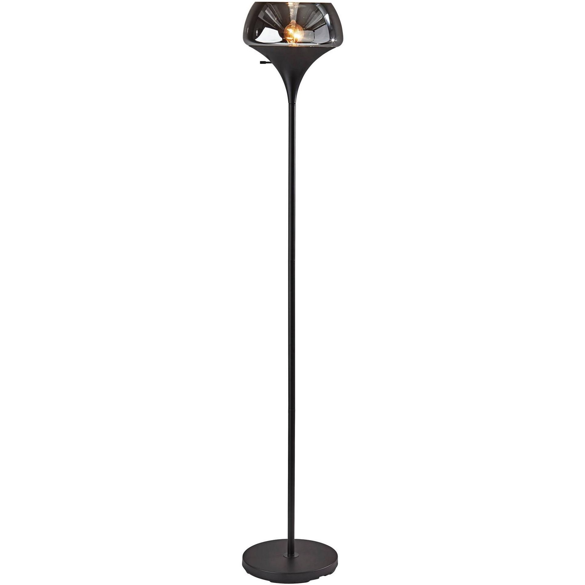 Adesso Eliza Black Torchiere Floor Lamp with Smoked Mercury Glass