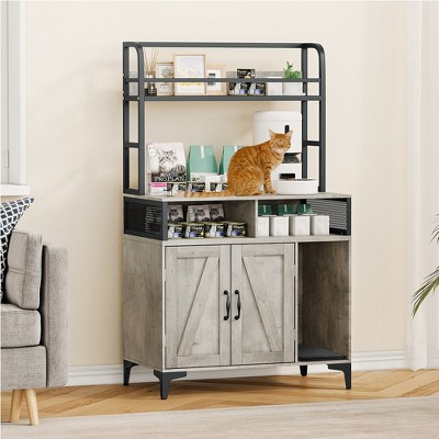 Whizmax Cat Litter Box Enclosure with Scratching Pad,Hidden Litter Box Enclosure Furniture,Cat Cabinet with Storage and Doors, Cat House Furniture
