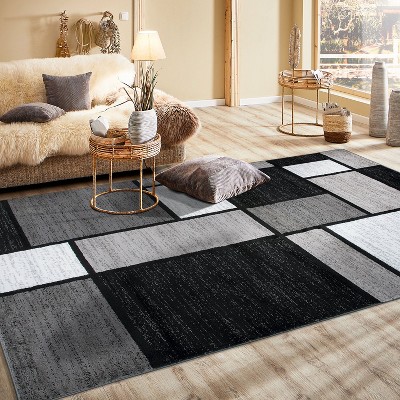 Dark Grey Geometric Synthetic 5' x 7' Reversible Area Rug