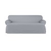 Heavy Weight Cotton Canvas T Cushion Sofa Slipcover Pacific Blue - Sure Fit: Durable, Machine Washable, Indoor Use - 2 of 2