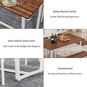 Hooseng Dining Table Set for 6, 6-Piece Kitchen Table Chairs Set, Dining Room Table Set with 4 Chairs and 1 bench, Dining Table Set, Brown and Grey - 1 of 4