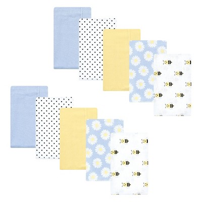 Image of Hudson Baby Infant Girl Cotton Flannel Burp Cloths, Daisy Bee, One Size