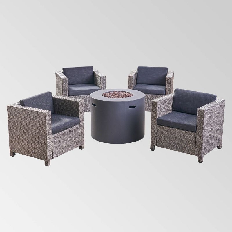 Nolan 5pc Wicker Club Chair and Round Fire Pit Set - Mixed Black/Dark Gray - Christopher Knight Home, 3 of 8