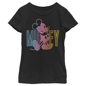 Girl's Disney Mickey Neon Gradient T-Shirt - 1 of 4