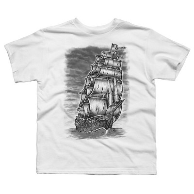 Boy's Design By Humans Caleuche Ghost Pirate Ship - Blackline By RobertoJL T-Shirt