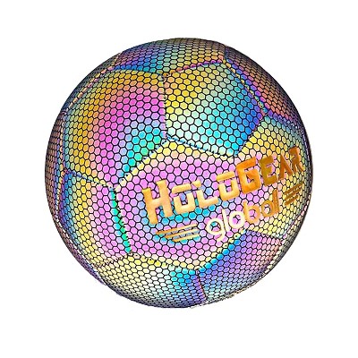 HoloGear Patented Holographic Glowing Reflective Light Leather Soccer Ball Football for Indoor Outdoor Play, Multicolor Glow