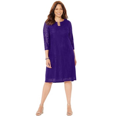 Catherines Women's Plus Size Ring Neck Crochet Lace Dress