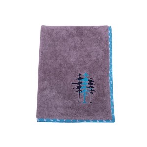 Bacati - Woodlands Grey with Aqua Border Trees Embroidered Baby Plush Blanket - 1 of 4