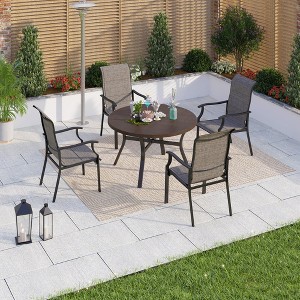 Captiva Designs 5pc Patio Dining Round Wood-look Table with Umbrella Hole & Assorted Cushioned/Textilene Chairs - 1 of 4