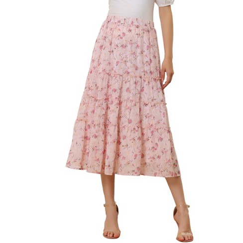 Floral midi skirt clearance pink