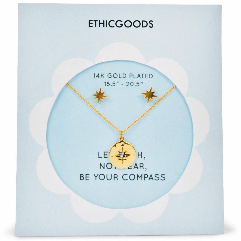 14K Gold Plated Compass and Star Stud Earrings and Necklace Set 2pc | ETHICGOODS, 2 of 6