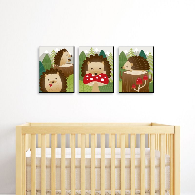 Big Dot of Happiness Forest Hedgehogs - Woodland Nursery Wall Art and Kids Room Decor - 7.5 x 10 inches - Set of 3 Prints, 2 of 7
