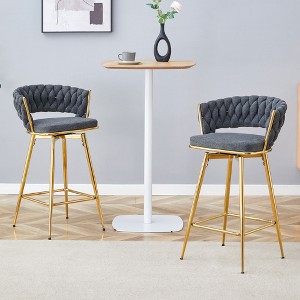 Okak Swivel Bar Stools Set of 2/4, Breathable Cotton Counter Height Barstools with Electroplated Metal Frame, Rust-Resistant Seating for Kitchen - 1 of 4