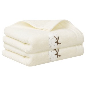 Unique Bargains Bathroom Kitchen Comfortable Lightweight Cotton Hand Towels 14" x 28" 2 Pcs - 1 of 4