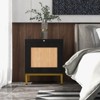 Rattan Nightstand Set of 2, Modern Farmhouse End Table with Storage Cabinet and 1 Door, Beside Table with Metal Legs, Rustic Couch Side Table - 2 of 4
