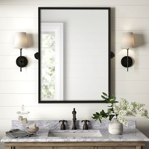 1-Piece Black 23 in.W x 31 in.H Iron Right Angle Hardware Hanging Mirror Wall Mirror - 1 of 4